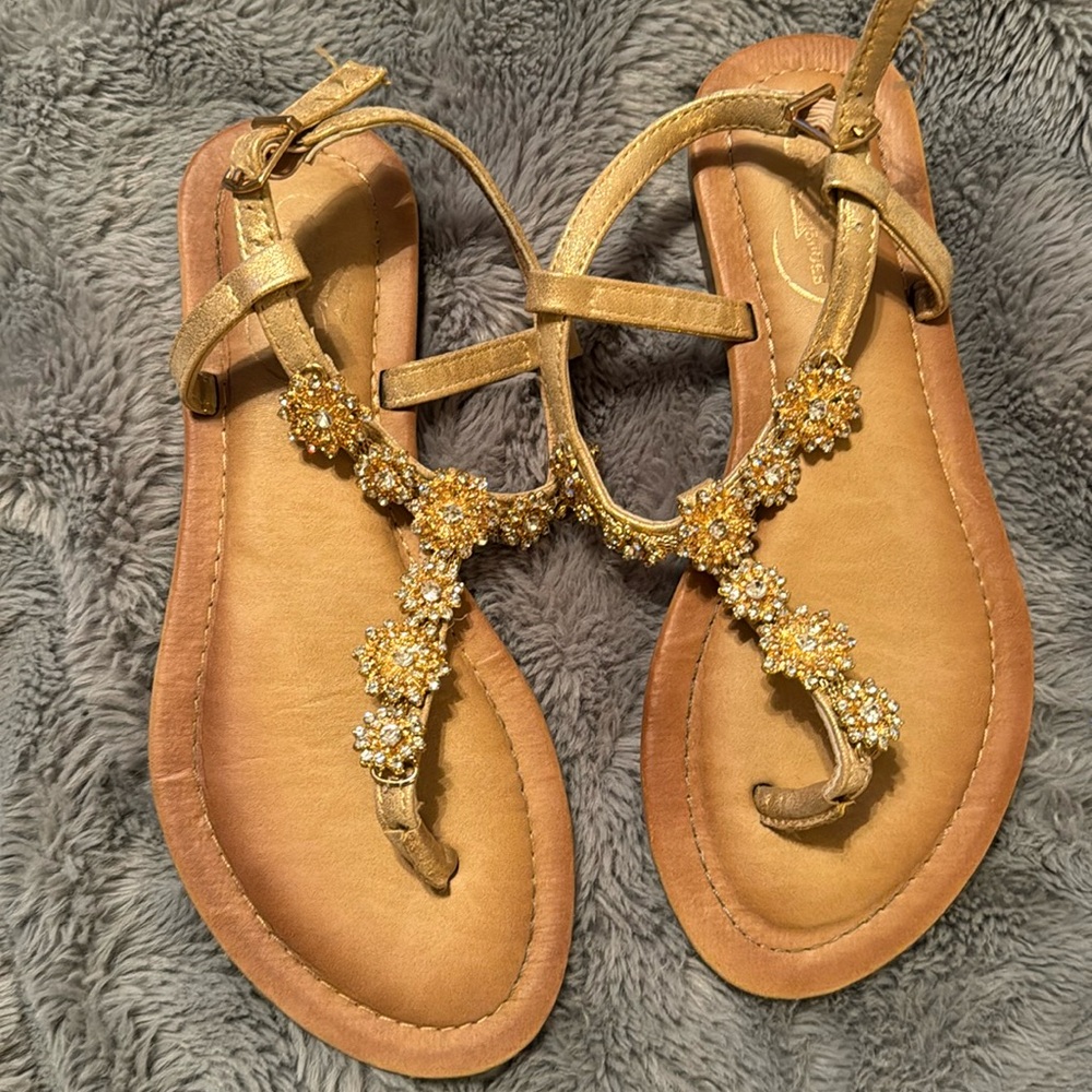 Gold Jeweled Sandals Sz 6.5